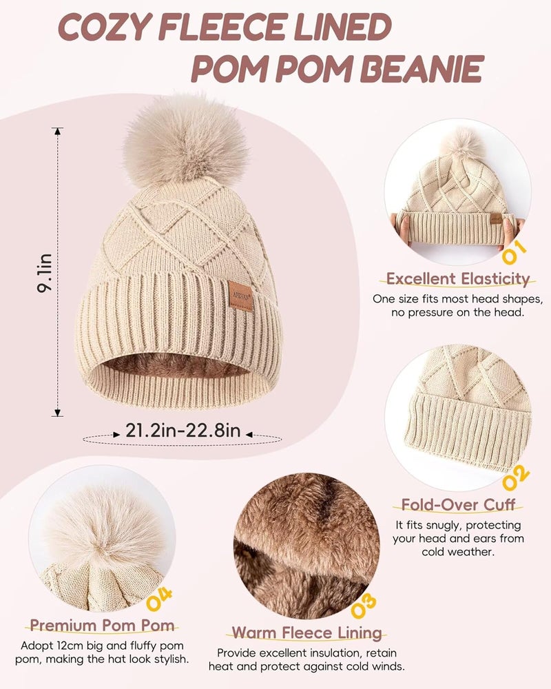 APEVAN Womens Winter Hat Gloves Scarf Headband Set, Pom Pom Beanie Long Scarf Touchscreen Gloves Ear Warmer, 4 in 1 Warm Gift Set - Image 2